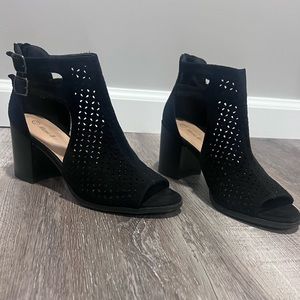 Black open toe booties